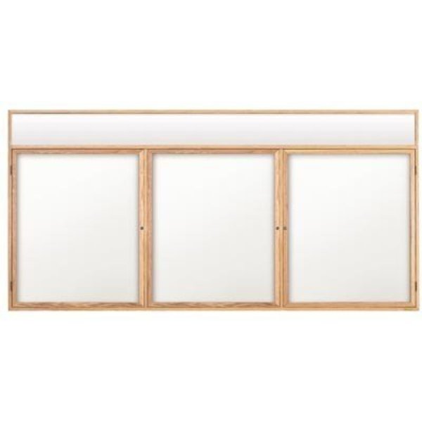 United Visual Products 72"x36" 2-Door Enclosed Wet/Dry Erase, Header, White Board/Walnut UV855DH-WALNUT-WHTPORC
